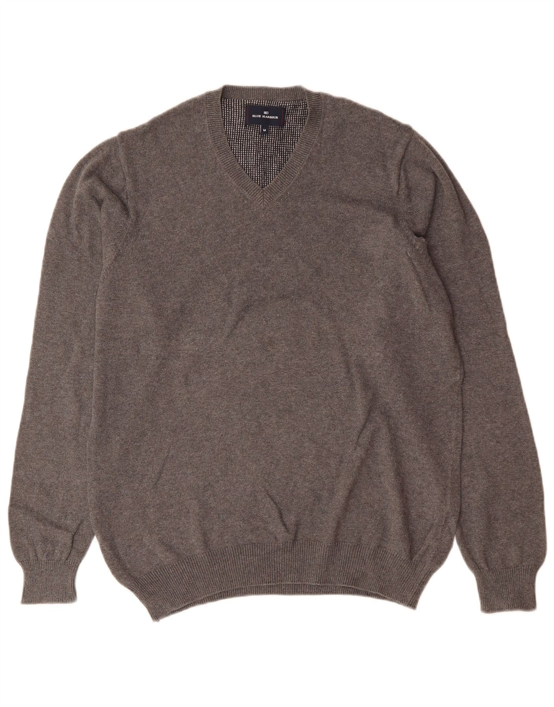 Marks & Spencer Herren-Pullover „Harbor“ aus mittelgrauer Baumwolle mit V-Ausschnitt in Blau