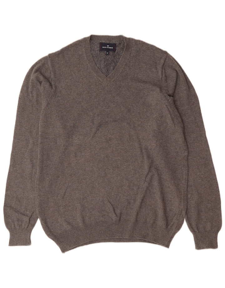 Marks & Spencer Herren-Pullover „Harbor“ aus mittelgrauer Baumwolle mit V-Ausschnitt in Blau