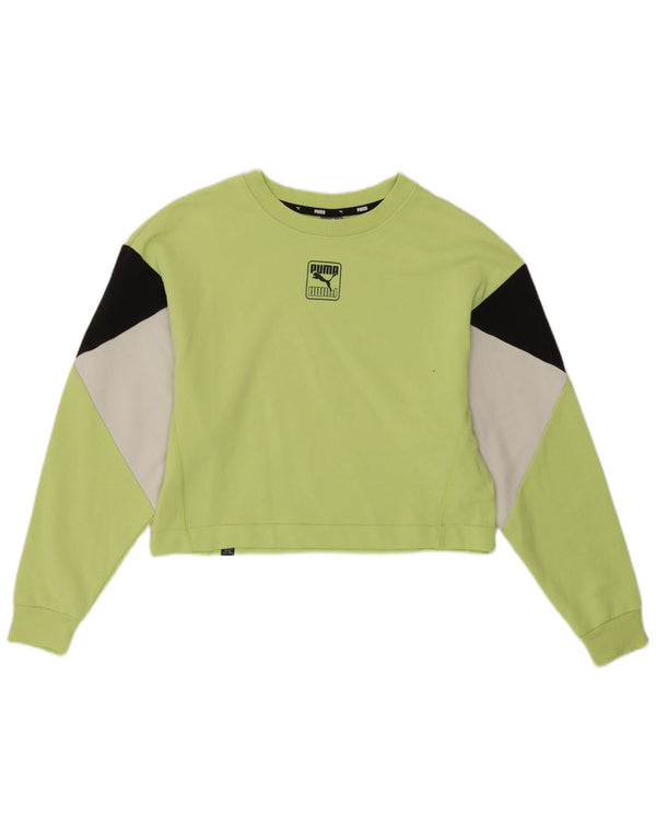 Puma Womens Crop Oversized Sweatshirt Pullover UK 6 XS Grün Farbblock