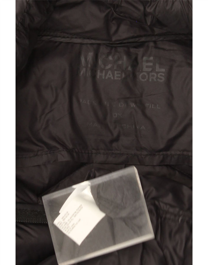 Michael Kors Wattierter Damenmantel mit Kapuze, UK 16, großes schwarzes Nylon