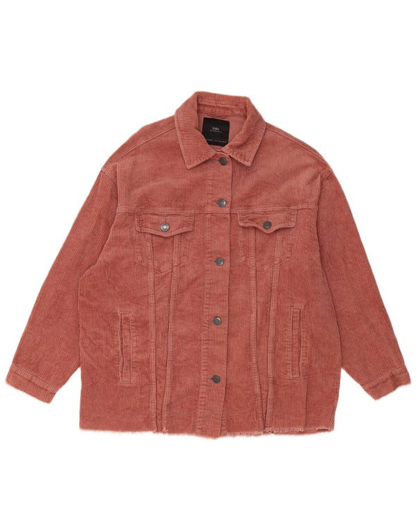 Zara Damen Übergroße Cordjacke UK 10 Small Rosa Baumwolle