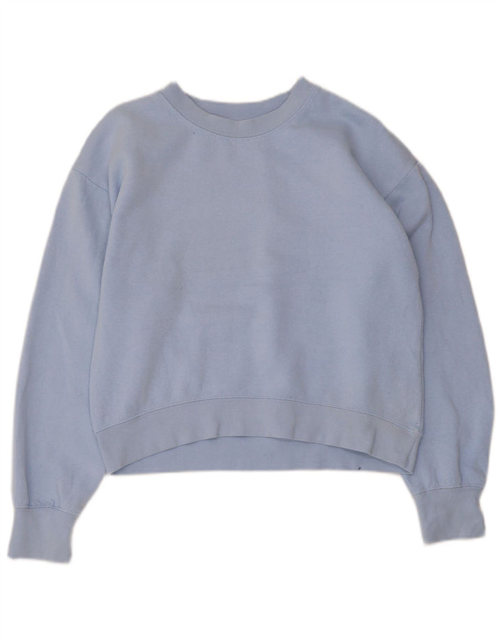 Zara Damen Crop Sweatshirt Pullover UK 10 Small Blau Polyester