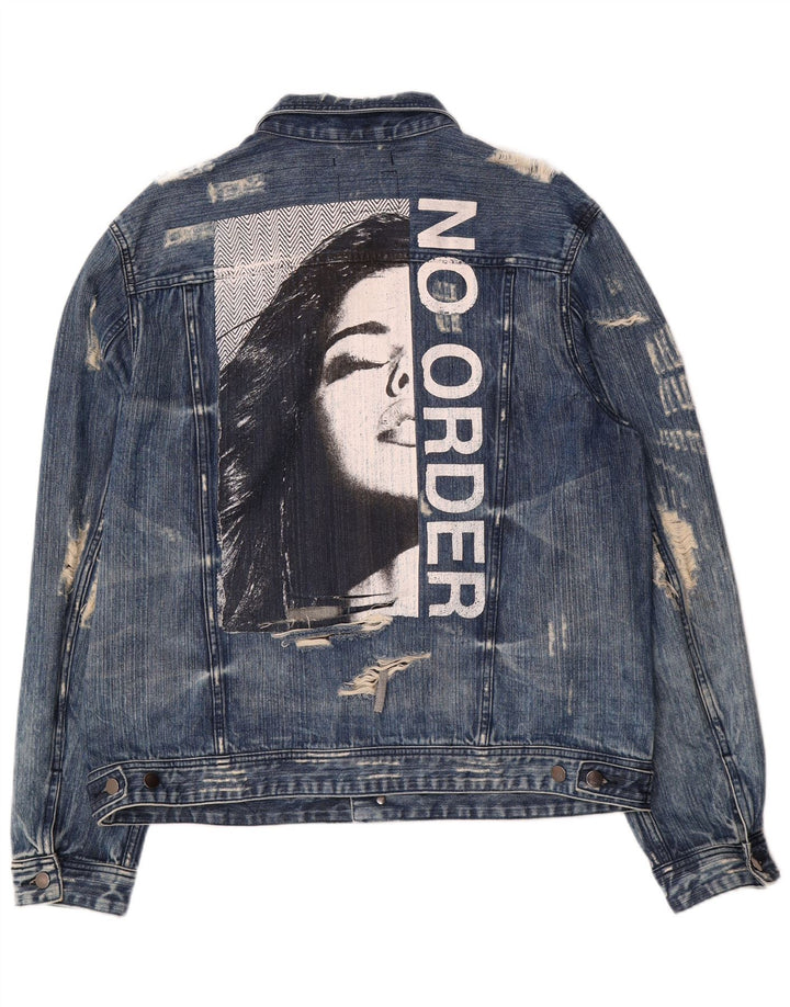 Guess Herren Dillon Graphic Distressed Denim Jacke UK 44 2XL Blaue Baumwolle