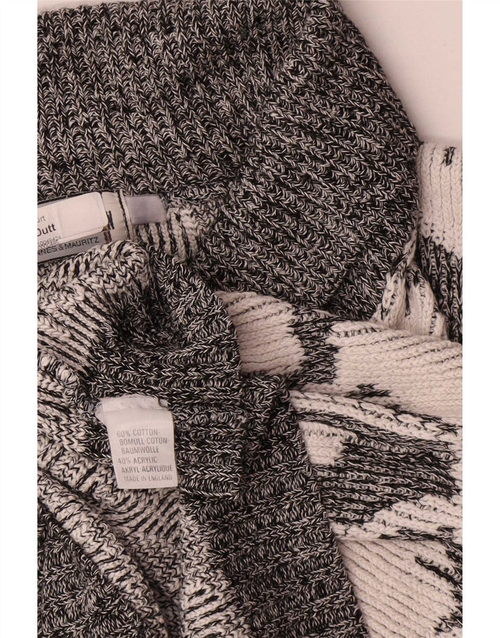 Vintage Herren Pullover mit abstraktem Muster und Schalhalsausschnitt XL Grau