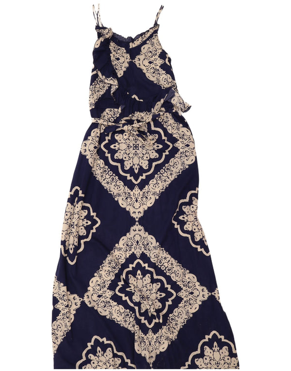 Tommy Hilfiger Rüschen-Maxikleid für Damen, UK 12, mittelmarineblau, Paisleymuster