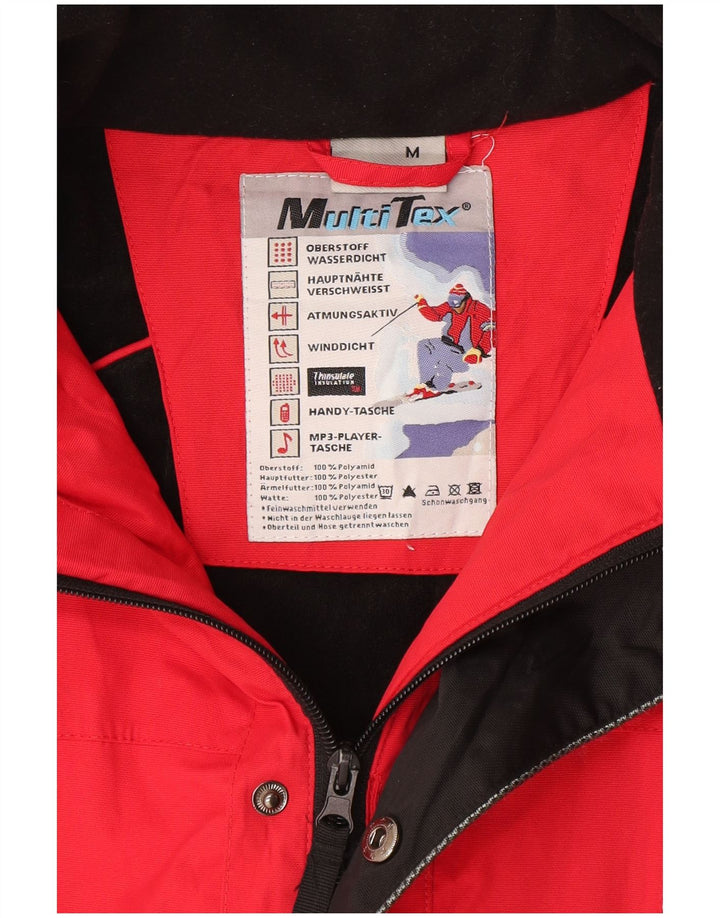 VINTAGE Herren-Skijacke mit Kapuze, UK 38, mittelrotes Colourblock-Polyamid