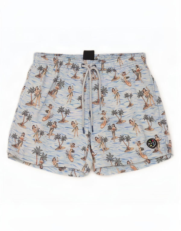 Maui and Sons Herren-Badeshorts mit Grafik, mittelblau, Polyamid, hawaiianisch