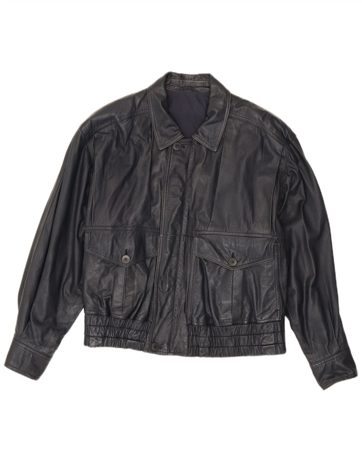 La Matta Herren Bomber-Lederjacke UK 38 Mittelmarineblaues Leder