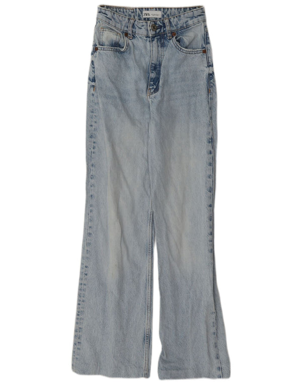 Zara Damen-Jeans mit hoher Taille und weitem Bein, EU 32, 2XS, W22, L30, blaue Baumwolle