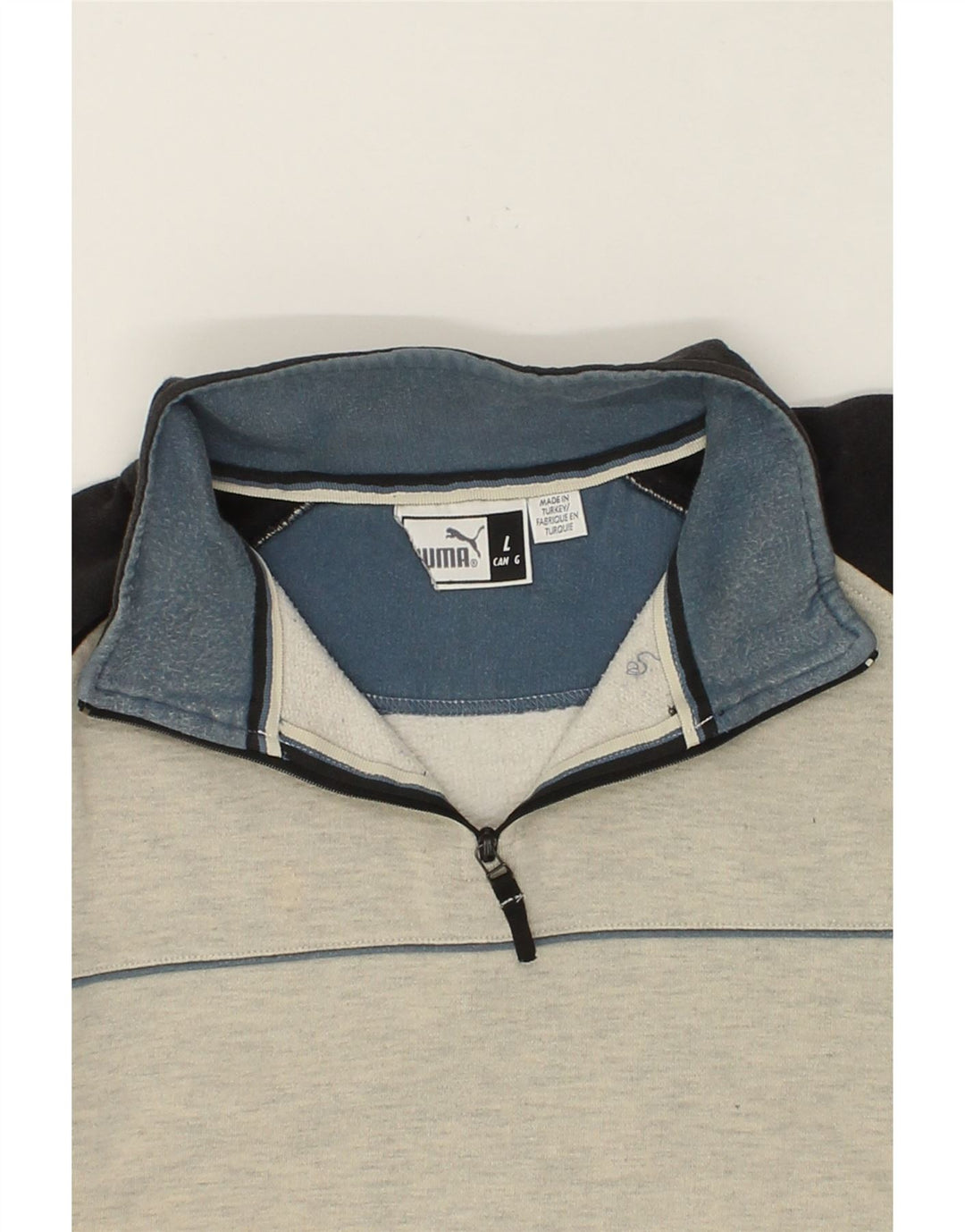 PUMA Herren-Sweatshirt mit Reißverschluss am Hals, groß, beige gesprenkelte Baumwolle