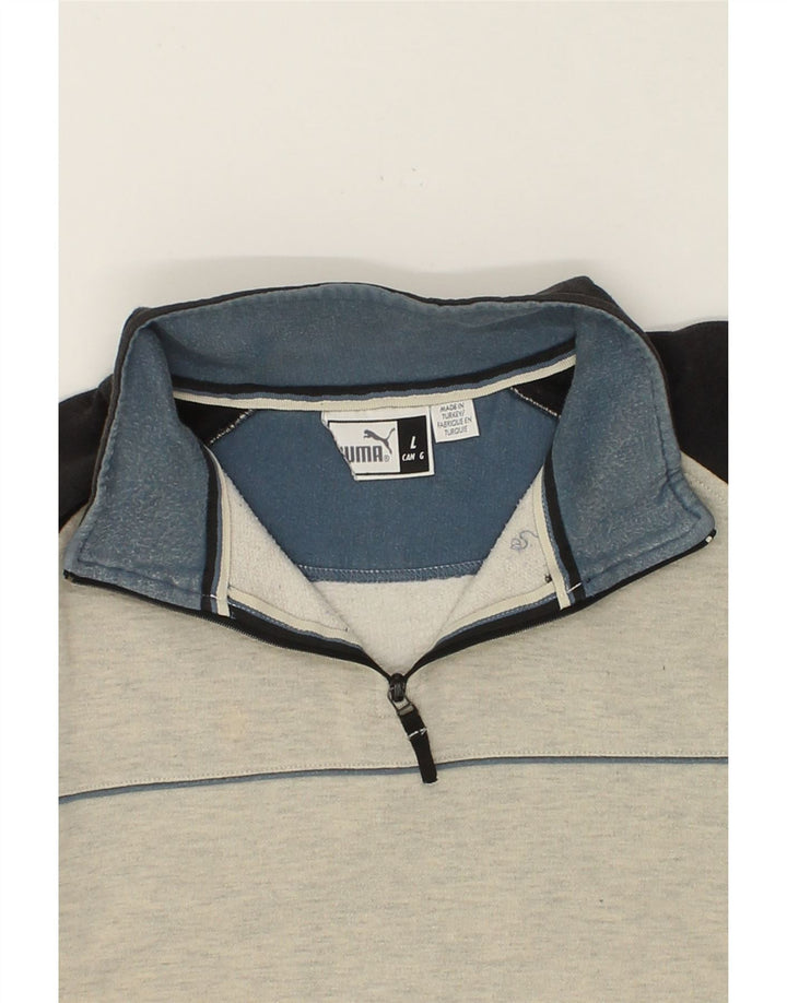 PUMA Herren-Sweatshirt mit Reißverschluss am Hals, groß, beige gesprenkelte Baumwolle