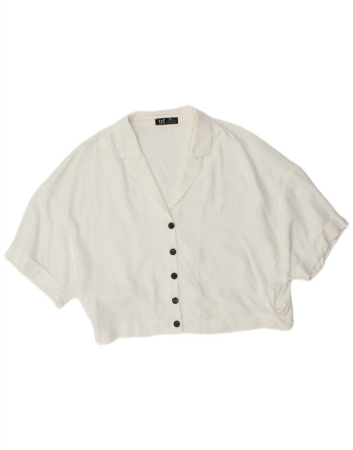 ZARA Womens Oversized Short Sleeve Shirt Blouse UK 10 Small White Lyocell