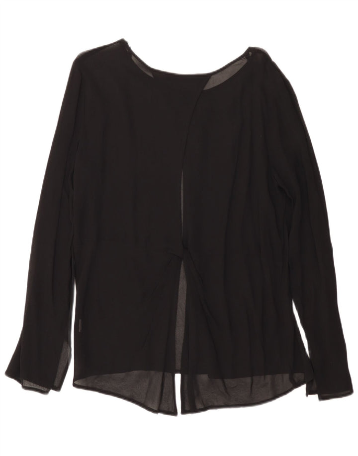 Zara Damen Langarm-Blusenoberteil UK 14 Large Schwarz