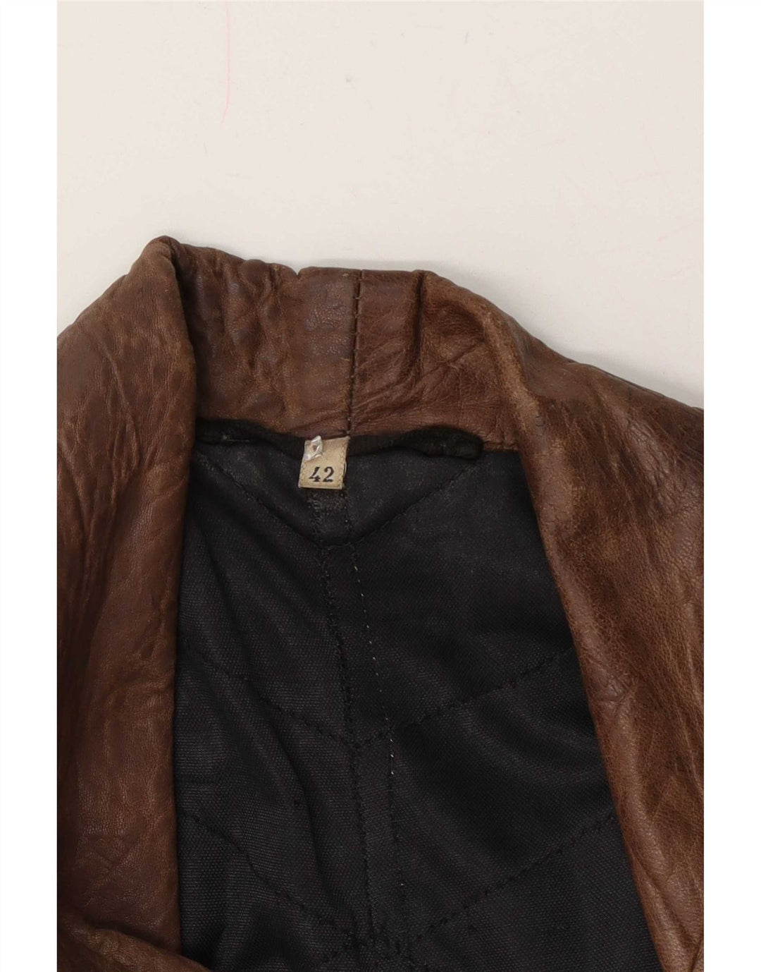 Vintage Damen Zweireihige Lederjacke EU 42 Großes braunes Patchwork