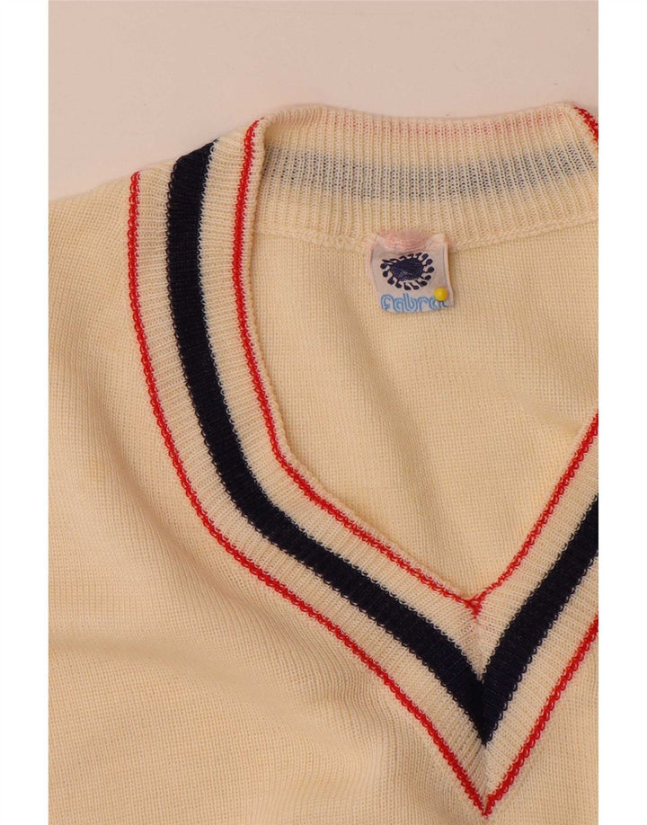 Vintage Herren Weste Tank Top Small Beige Acryl