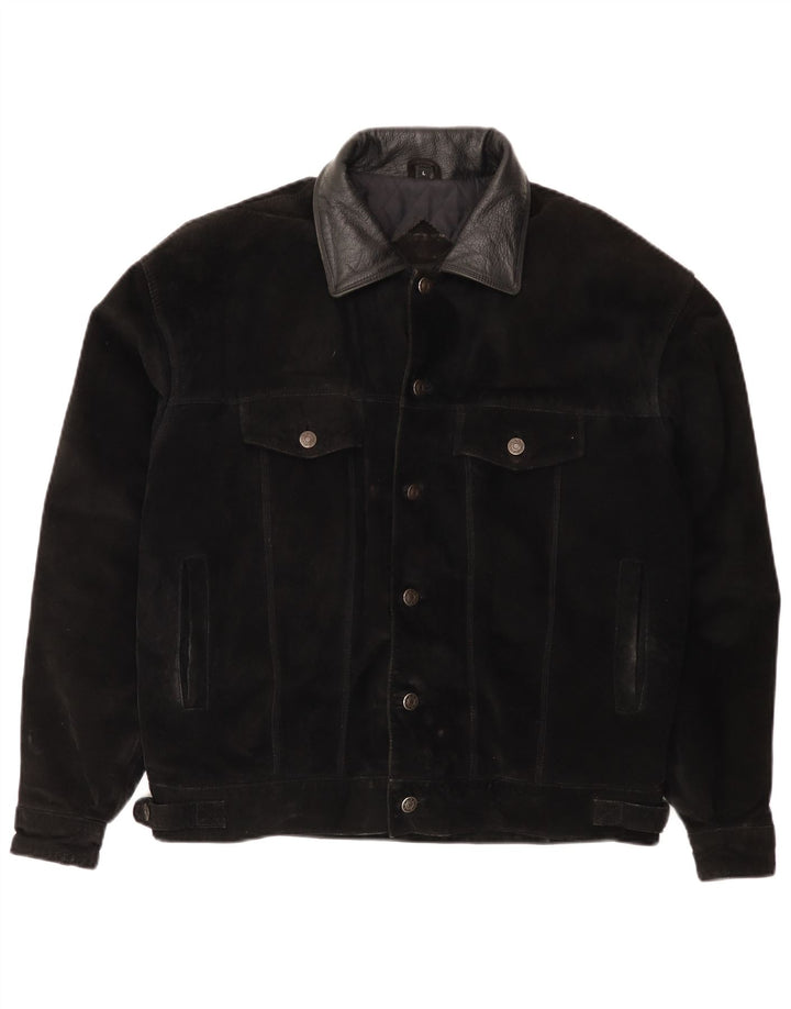 US Posse Skins Herren Wildlederjacke UK 40 Großes schwarzes Leder