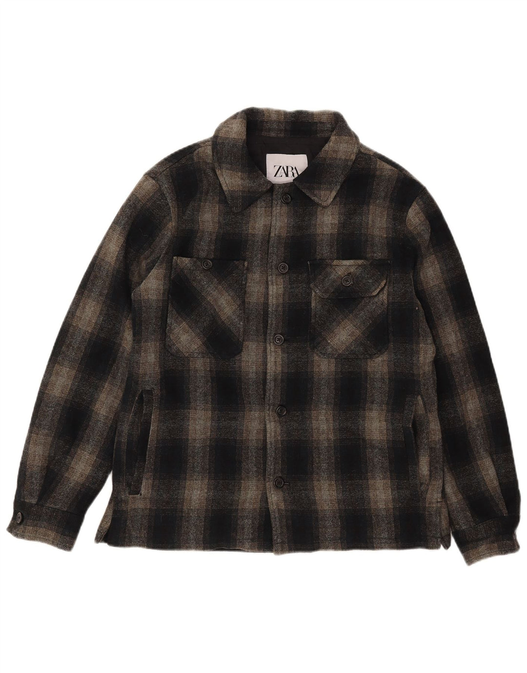 Zara Lumberjack-Flanellhemd für Herren, Mittelschwarz, kariert, Polyester