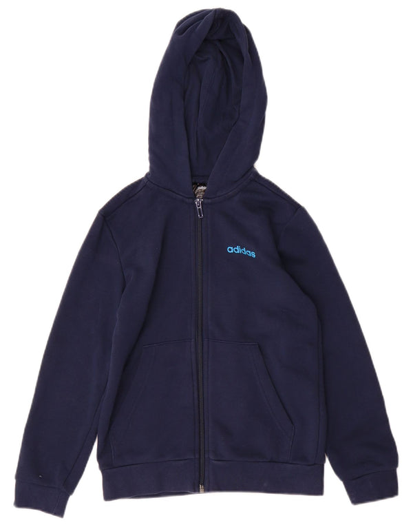 ADIDAS Mädchen-Kapuzenpullover mit grafischem Reißverschluss, 8–9 Jahre, marineblaue Baumwolle