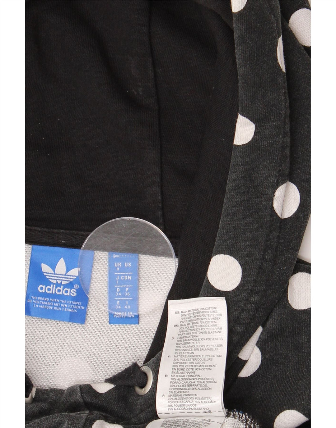 ADIDAS Womens Graphic Oversized Hoodie Pullover UK 8 Small Black Polka Dot