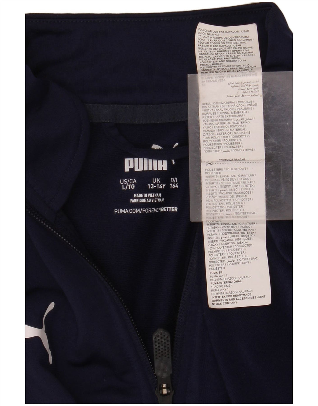 PUMA Jungen-Oberteil mit Reißverschluss, langärmlig, 13–14 Jahre, marineblaues Polyester