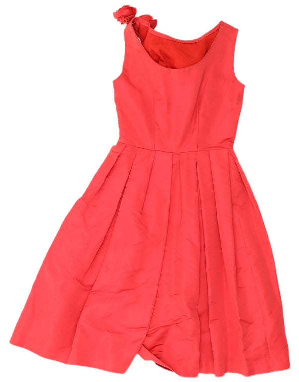 Vintage Damen Ärmelloses Plissee-A-Linien-Kleid UK 10 Small Rot