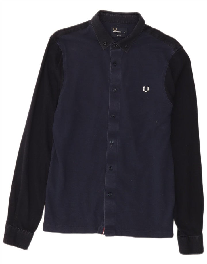 Fred Perry Herren-Slim-Fit-Hemd aus mittelblauer Baumwolle