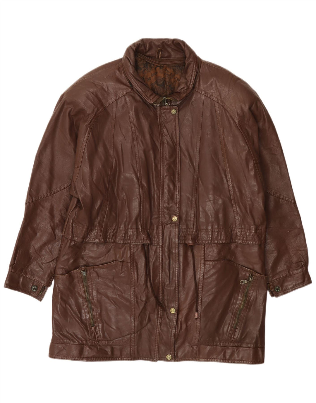 VINTAGE Damen Ledermantel UK 14 Large Braun