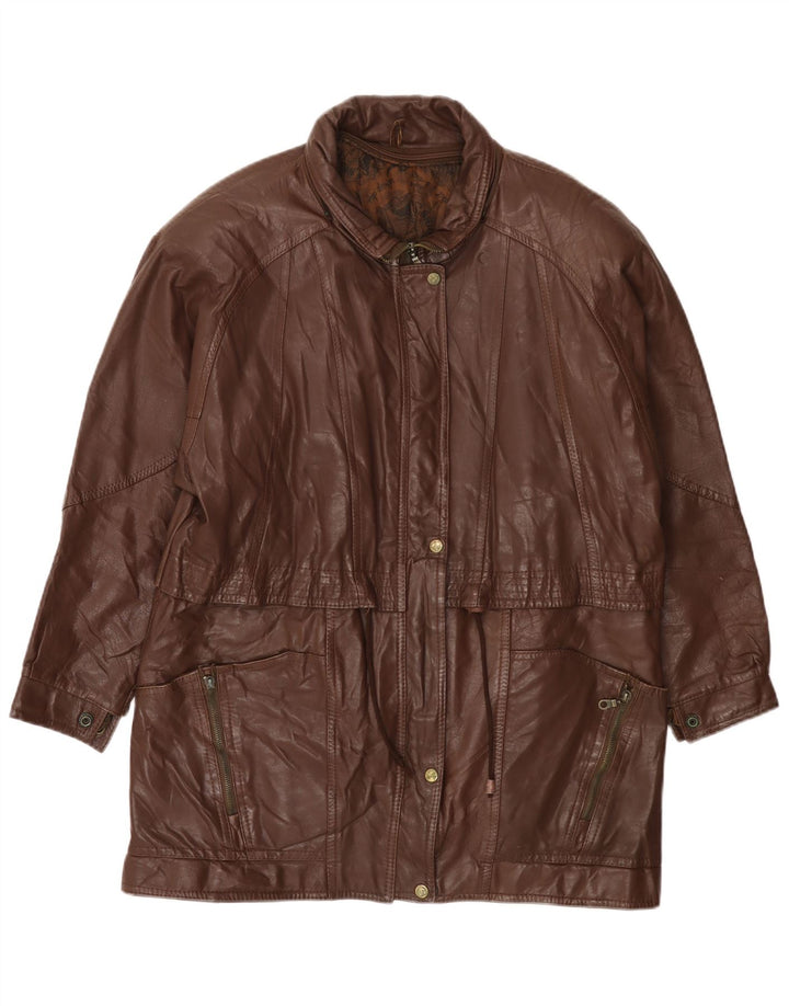 VINTAGE Damen Ledermantel UK 14 Large Braun