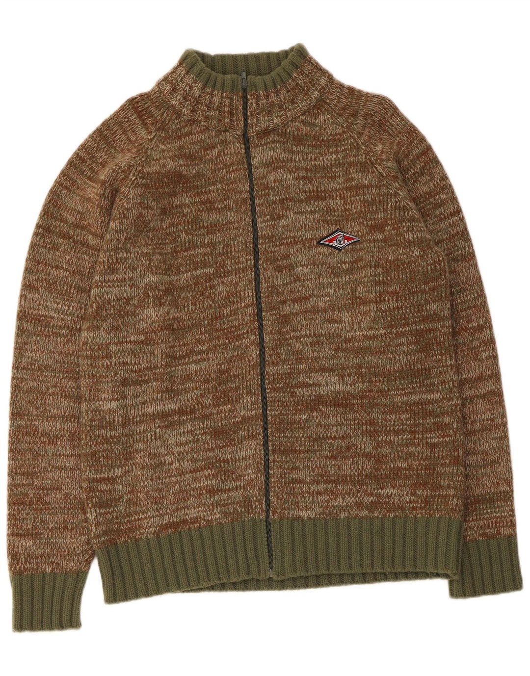 Bear Herren-Strickjacke, groß, Khaki, gesprenkelte Wolle