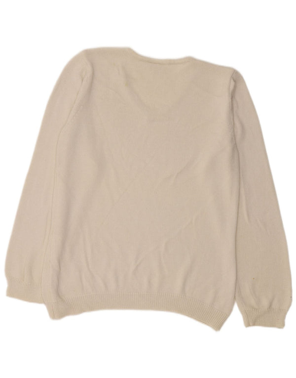 Vintage Damen V-Ausschnitt Pullover Pullover UK 14 Mittelweiß geblümt