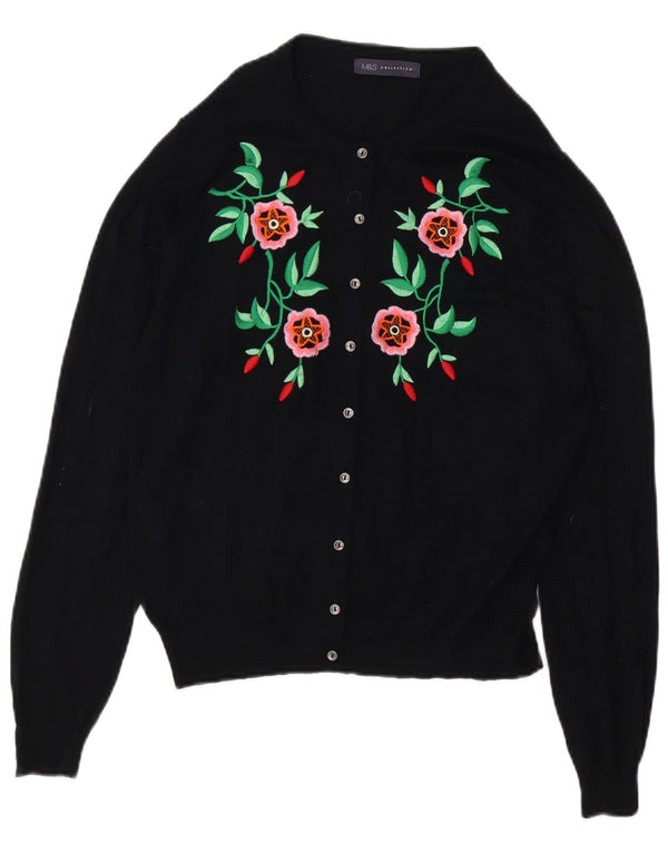 Marks & Spencer Damen-Cardigan-Pullover UK 14 Große schwarze Viskose mit Blumenmuster