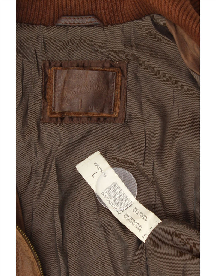 Bershka Damen Leder Bomberjacke UK 14 Großes braunes Leder