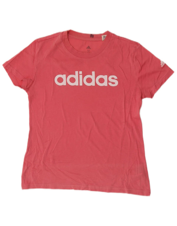 Adidas Damen Graphic T-Shirt Top UK 12/14 Mittelrosa Baumwolle