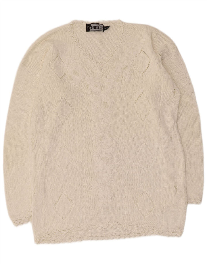 Hannah Damen-Pullover mit V-Ausschnitt, Einheitsgröße, weißer Ramie