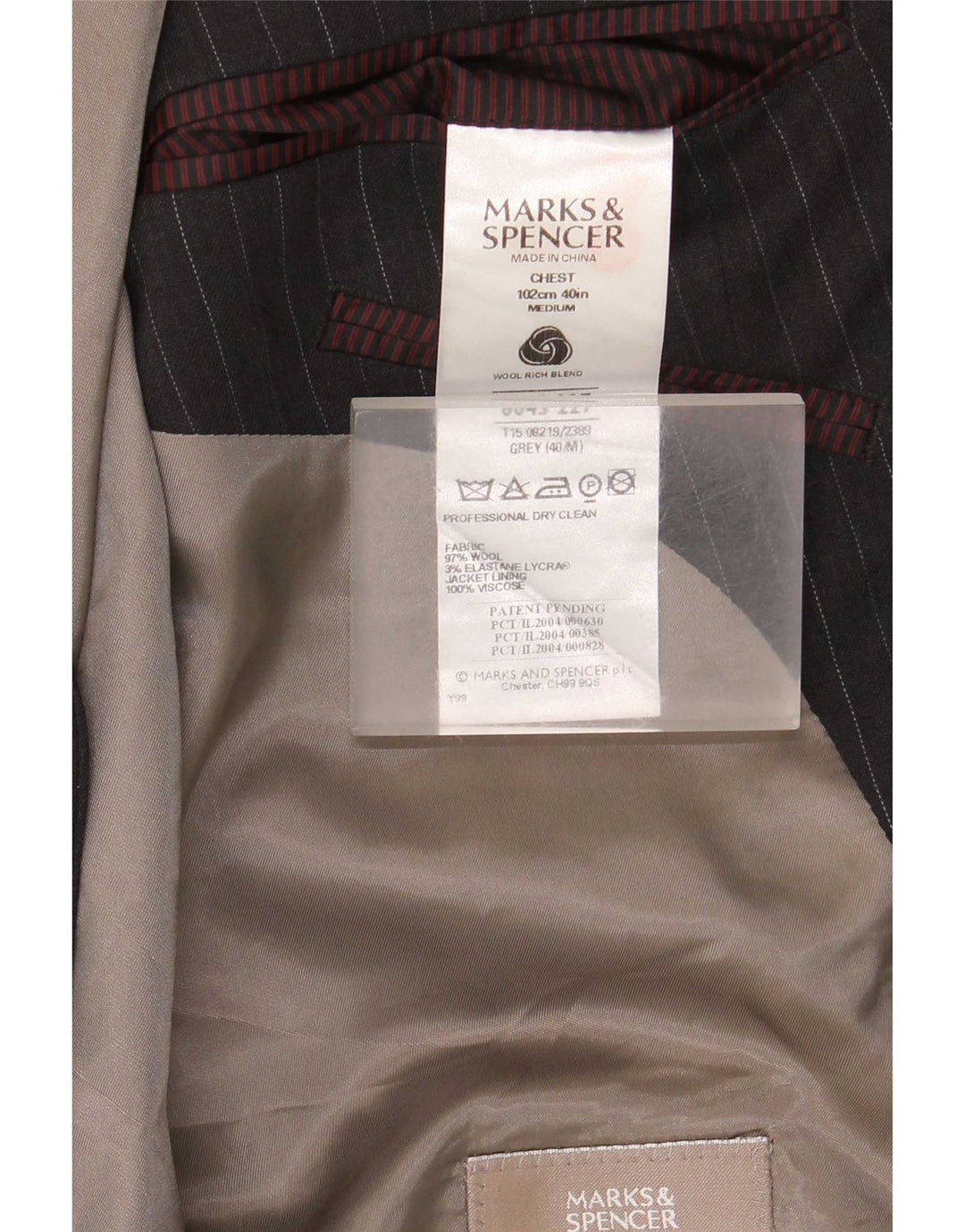 Marks & Spencer Herren-Blazer mit 2 Knöpfen, UK 40, mittelgrau, Nadelstreifen