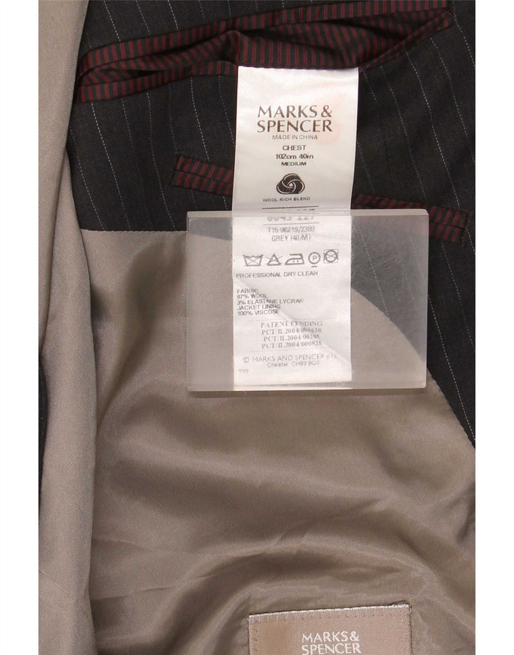 Marks & Spencer Herren-Blazer mit 2 Knöpfen, UK 40, mittelgrau, Nadelstreifen