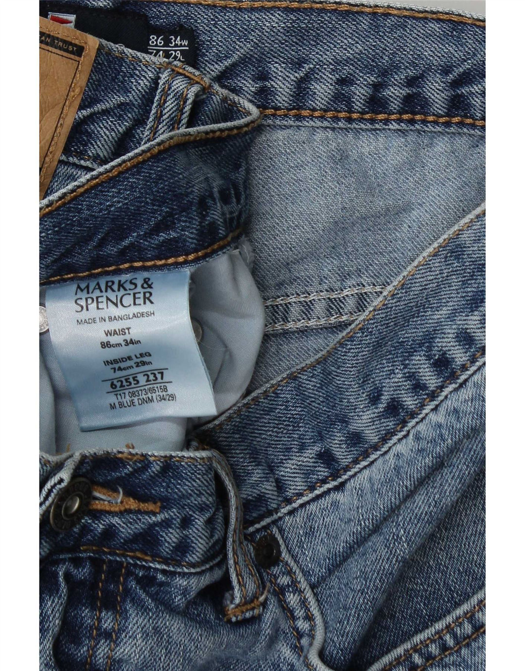 Marks & Spencer Herren Blue Harbor Straight Jeans W34 L29 Blaue Baumwolle