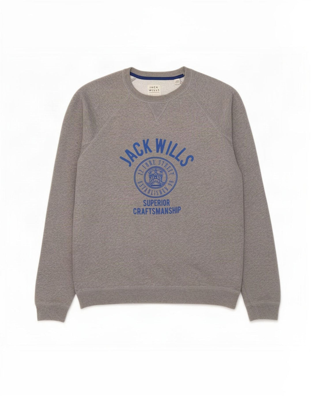 Jack Wills Herren-Sweatshirt mit Grafik, mittelgrau gesprenkelte Baumwolle