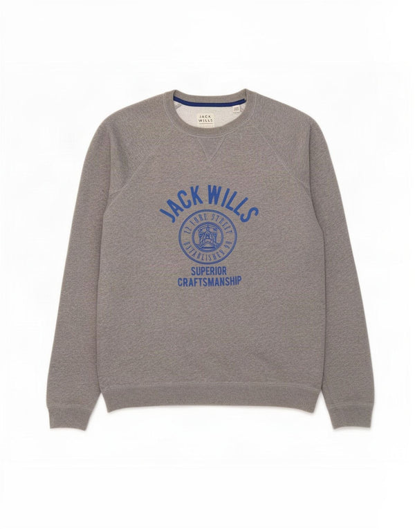Jack Wills Herren-Sweatshirt mit Grafik, mittelgrau gesprenkelte Baumwolle