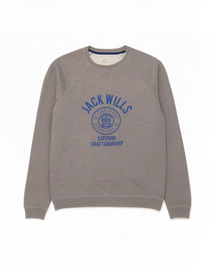 Jack Wills Herren-Sweatshirt mit Grafik, mittelgrau gesprenkelte Baumwolle