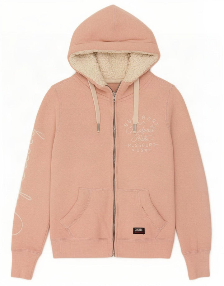 Superdry Damen-Kapuzenpullover mit grafischem Reißverschluss, UK 14, mittelrosa, Polyester