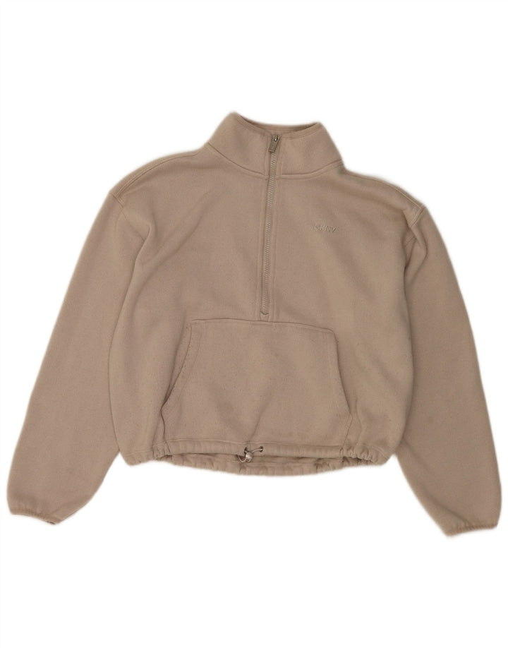 Dkny Damen-Sweatshirt, übergroß, kurz geschnitten, mit Reißverschluss, UK-Gr. 14, Mittelweiß