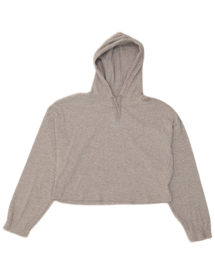 Puma Womens Crop Oversized Hoodie Pullover UK 14 Mittelgraue Baumwolle
