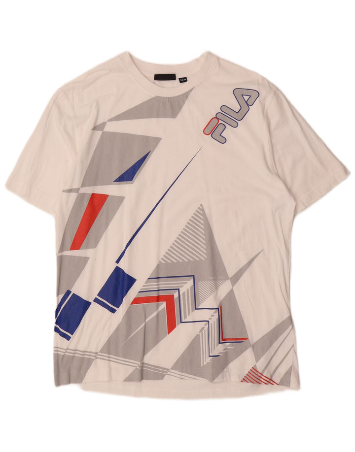 Fila Herren Grafik-T-Shirt-Oberteil aus mittelweißer, geometrischer Baumwolle
