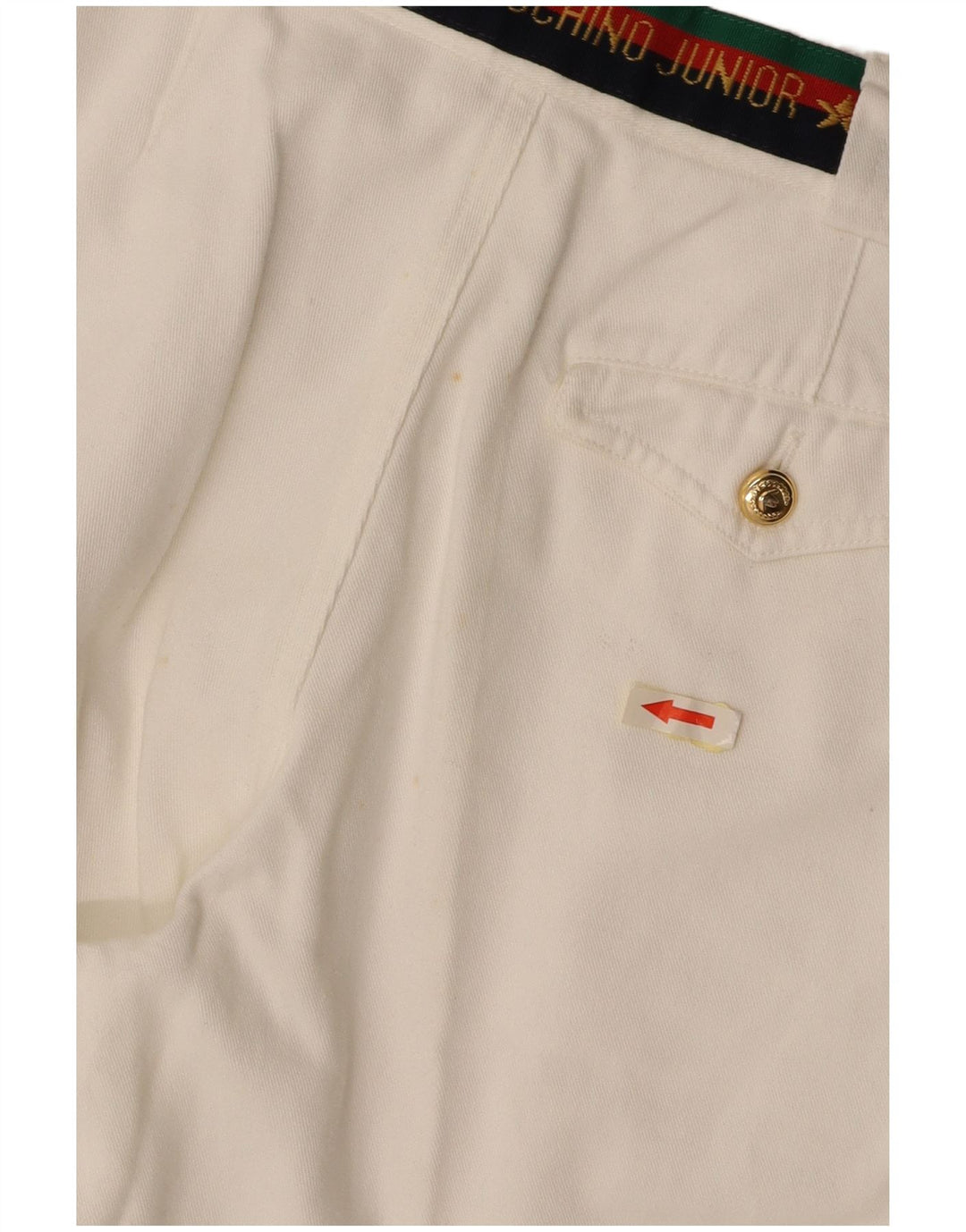 MOSCHINO Jungen-Anzughose mit grafischen Klammern, 9–10 Jahre, W24 L25, weiße Baumwolle
