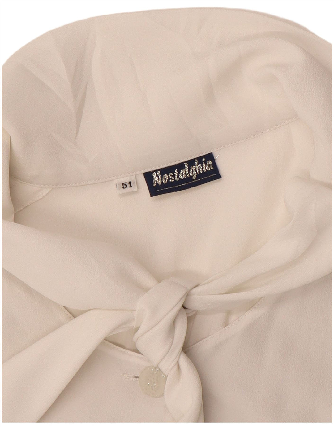 Vintage Damen Hemdbluse mit Vorderkrawatte IT 51 XL Off White