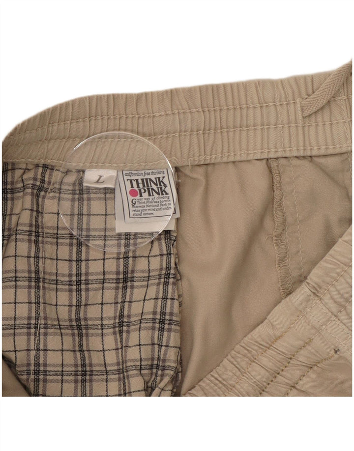 Think Pink Herren-Bermudashorts, Größe L, W34, beige karierte Baumwolle