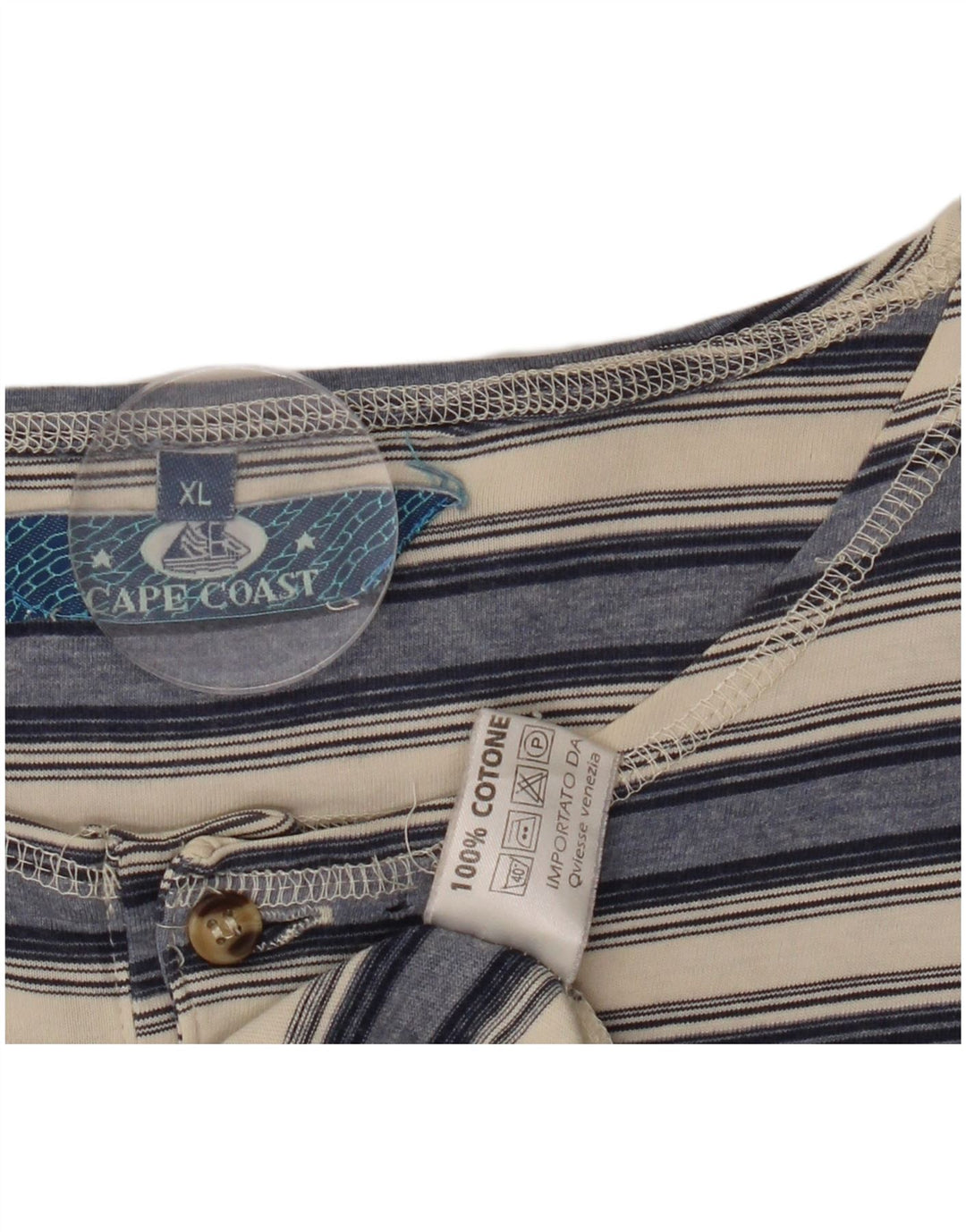 VINTAGE Herren T-Shirt Top XL Marineblau gestreift aus Baumwolle