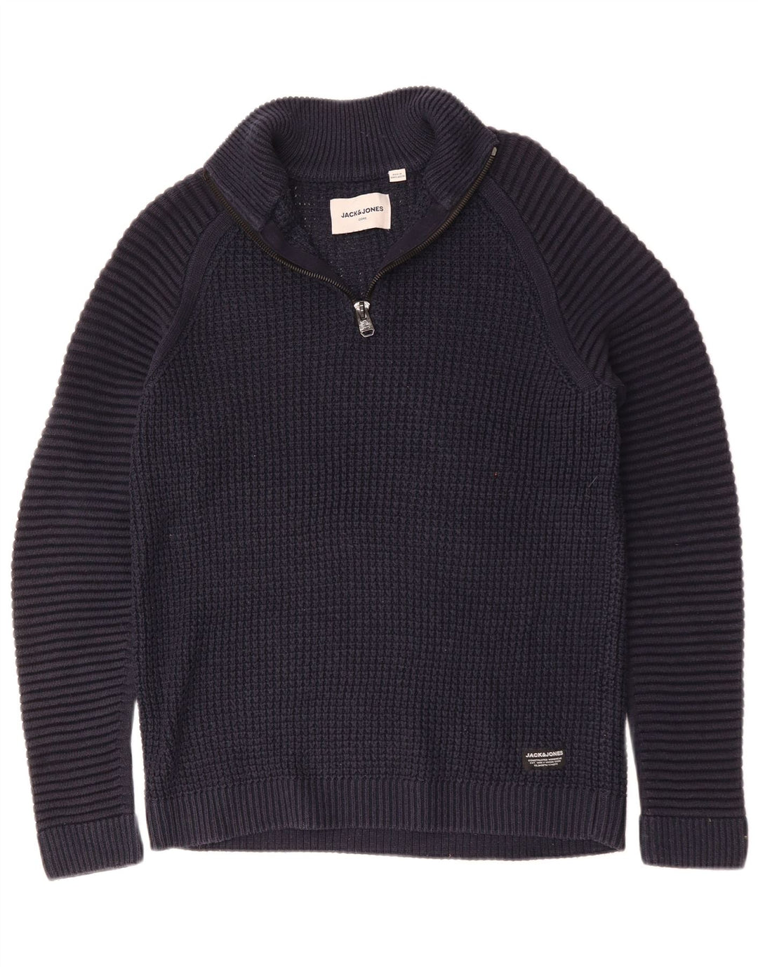 JACK & JONES Herren-Pullover mit Reißverschluss am Hals, groß, marineblaue Baumwolle