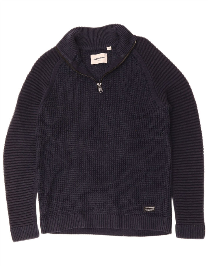 JACK & JONES Herren-Pullover mit Reißverschluss am Hals, groß, marineblaue Baumwolle